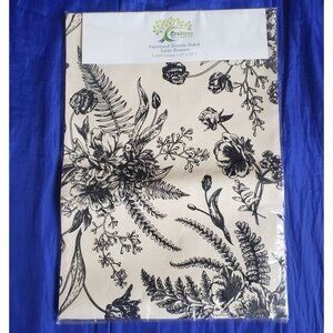 NWT Crabtree Table Runner Black & White 100% Cotton Toile 72x12" French Floral